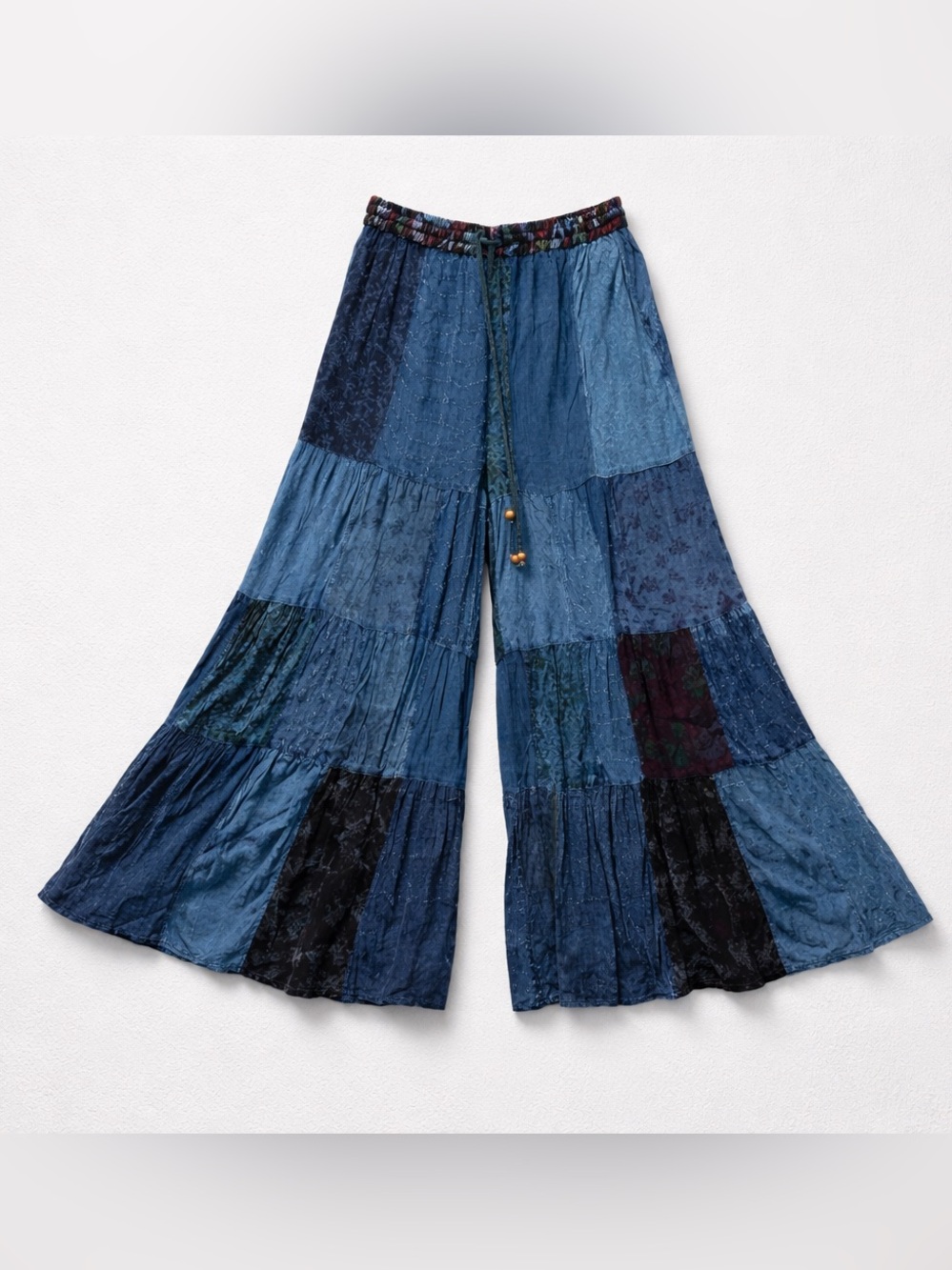 Boho Patchwork Wide Leg Pants - Blue